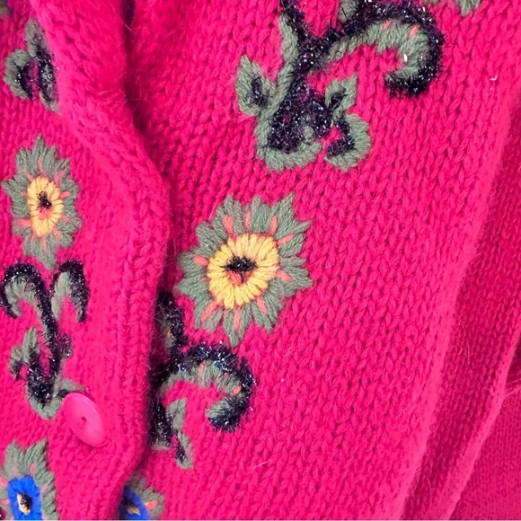 CERVELLE Vintage Wool Blend Embroidered Floral Longline Shawl Collar Cardigan L - Picture 8 of 12